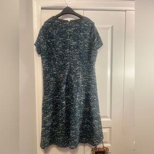 Teal Talbots Tweed Dress with Faux Leather Trim